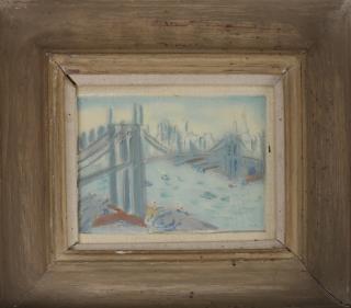 Appraisal: Composition Bas Composition bas-relief Brooklyn Bridge framed Painted surface initialed