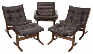 Appraisal: Modern Bentwood and Brown Leather Upholstered Suite three chairs and