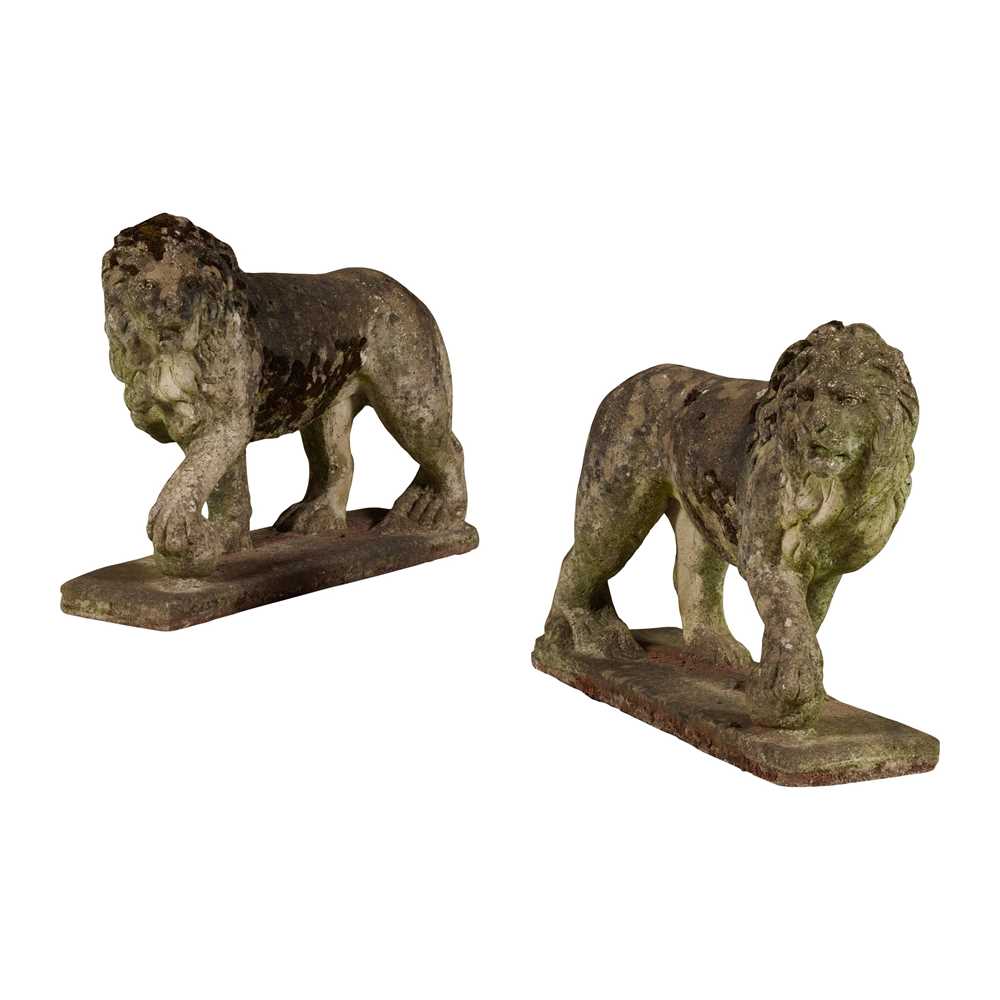 Appraisal: PAIR OF COMPOSITION STONE MEDICI LIONS TH CENTURY on rectangular