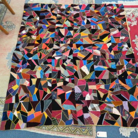 Appraisal: Antique Crazy Quilt fancy stitching silk backing x appears unused