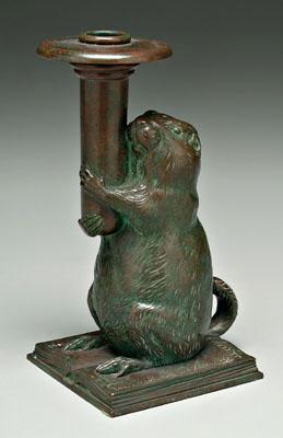 Appraisal: Tiffany Rowfant Club candlestick groundhog seated on book and holding