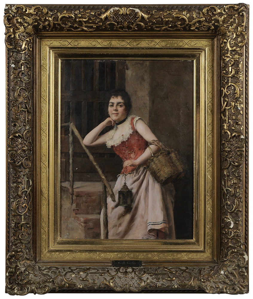 Appraisal: Giuseppe Galli Italian - Posing With a Lantern signed upper