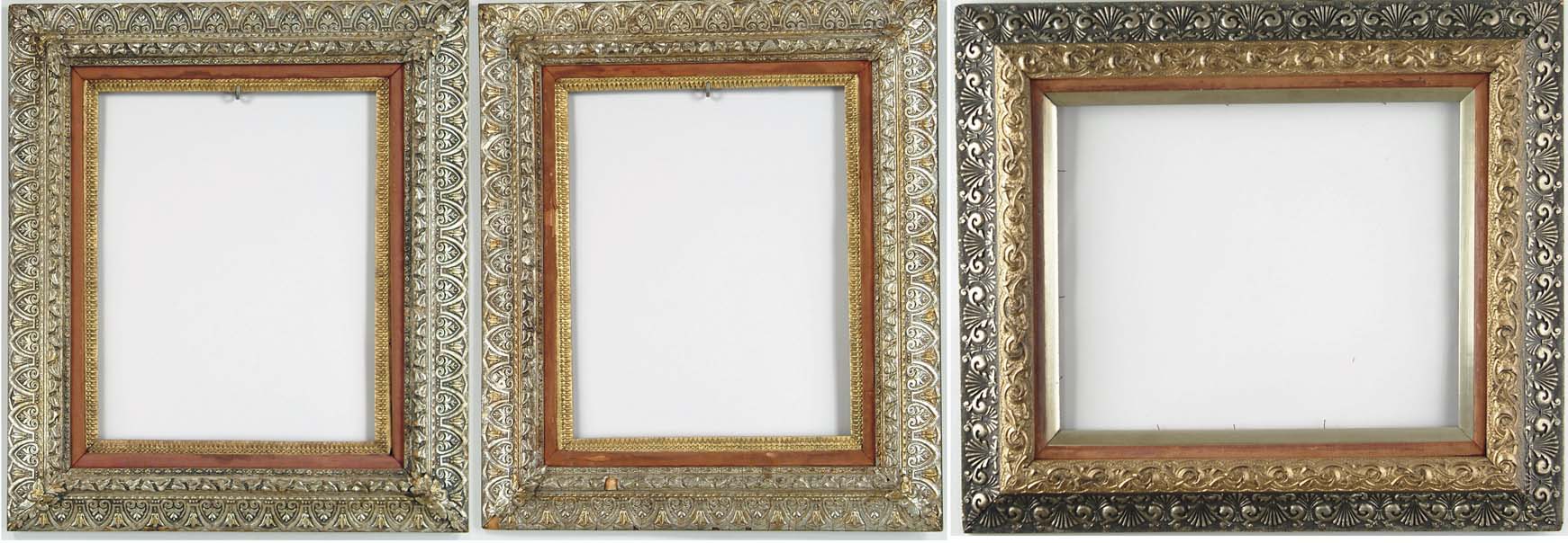 Appraisal: THREE VICTORIAN DECORATED FRAMES Pair of silver and gilt frames