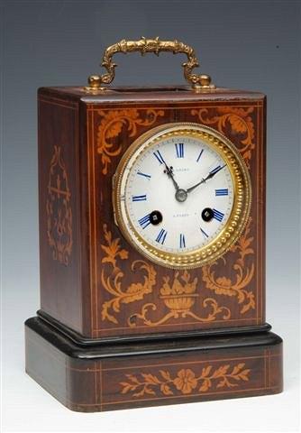 Appraisal: A TH CENTURY FRENCH INLAID ROSEWOOD MANTLE CLOCK having a