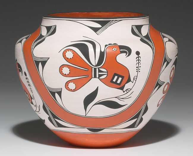 Appraisal: Acoma olla shouldered form in white with painted birds in