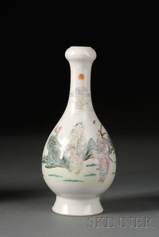 Appraisal: Porcelain Vase China th century bottle form with garlic mouth