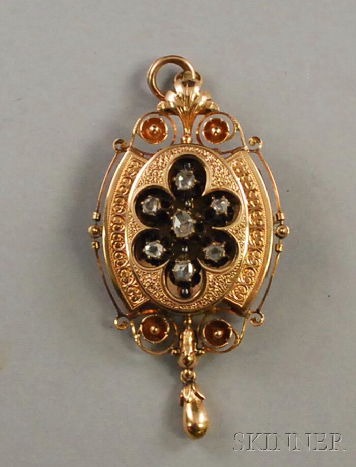 Appraisal: Antique kt Gold and Diamond Pendant Brooch set with seven