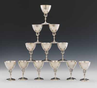 Appraisal: Twelve Sterling Silver Rooster Stem Goblets by Reed Barton Simple