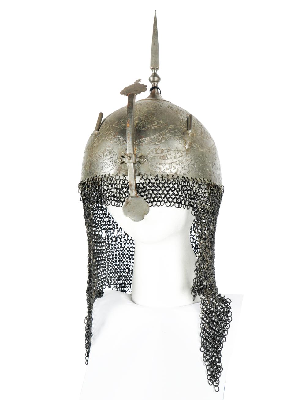 Appraisal: PERSIAN METAL HELMETwith chainmail inches diameter inches high Condition