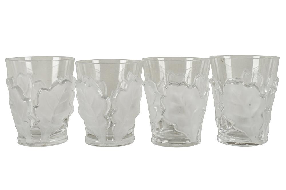 Appraisal: FOUR LALIQUE MOLDED GLASS OAK LEAF TUMBLERSeach signed in script