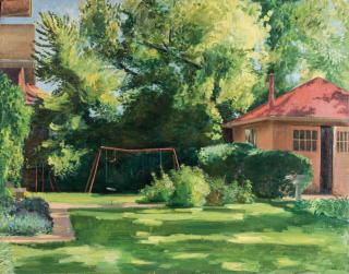 Appraisal: LESTER GOLDMAN - OIL ON CANVAS Titled verso 'Fitzsimmons's Backyard'