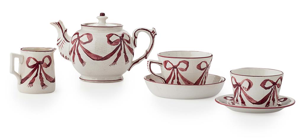 Appraisal: WEMYSS WARE A 'PINK RIBBONS' PART TEA SERVICE LATE TH