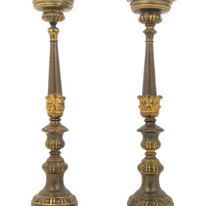 Appraisal: A Pair of Continental Gilt Metal Pricket Sticks th Century