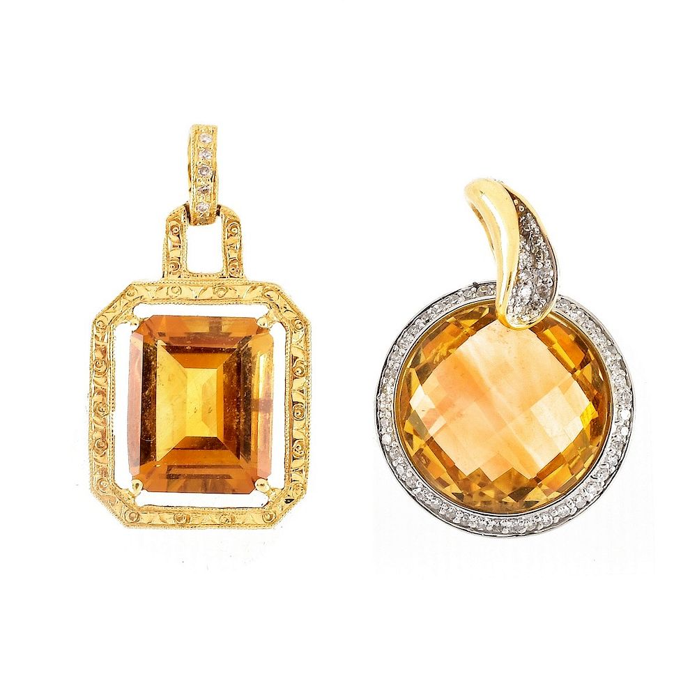 Appraisal: Two Citrine and K Gold Pendants Two Vintage Citrine and