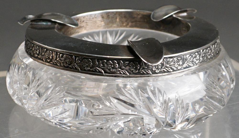 Appraisal: RUSSIAN -SILVER AND CRYSTAL ASH TRAY X IN X CM