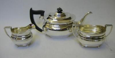 Appraisal: A THREE PIECE TEA SERVICE maker James Dixon Sons Sheffield