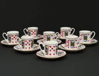 Appraisal: SET OF EIGHT STAFFORDSHIRE PORCELAIN COFFEE CANS AND SAUCERS English