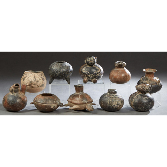 Appraisal: Group of Ten Pre-Columbian Style Pottery Vessels th c with