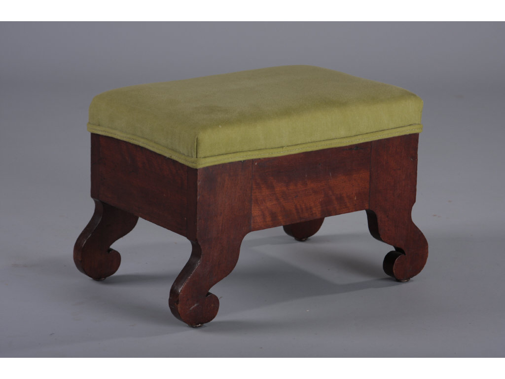 Appraisal: American Footstool th c mahogany frame over upholstered seat Neoclassical