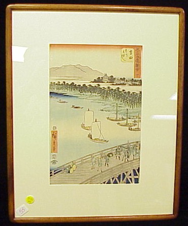 Appraisal: Ando Hiroshige Japanese - color woodblock print Ryogoku Bridge from