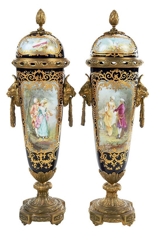 Appraisal: Pair Sevres Style Gilt Bronze Mounted Potpourri French late th