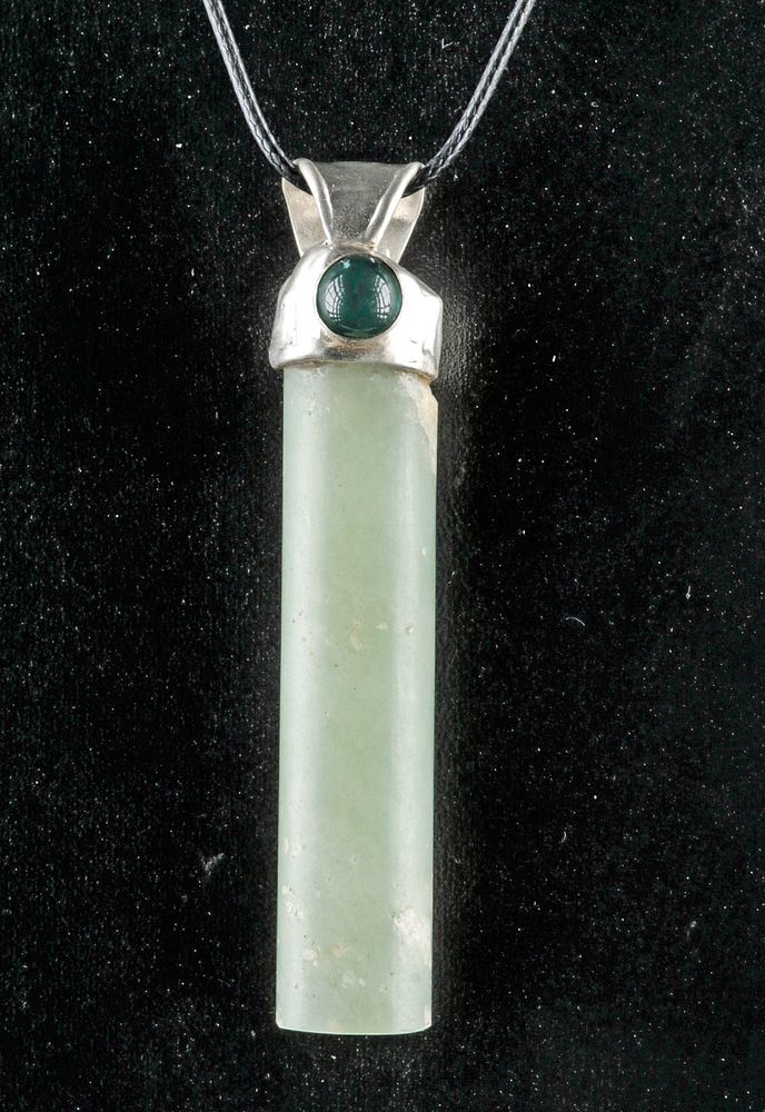 Appraisal: Maya Jadeite Pendant w Silver Tourmaline Originally Listed At Pre-Columbian