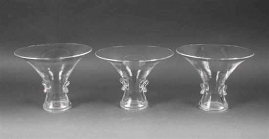 Appraisal: Three Steuben glass trumpet vases each with etch mark ''Steuben