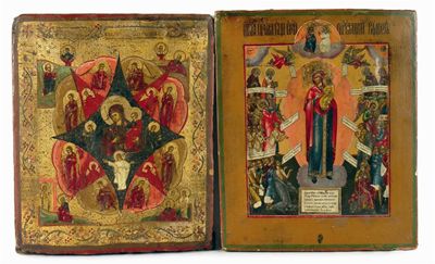 Appraisal: A th century Orthodox icon centred The Virgin Mary with