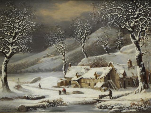 Appraisal: MALBRANCHE Louis Claude Winter Scene Oil onCanvas Laid on Board