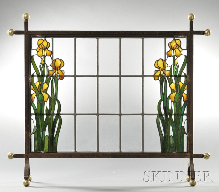 Appraisal: Bigelow Kennard Illuminated Glass Fire Screen Mosaic leaded glass wrought