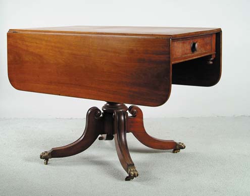 Appraisal: DUNCAN PHYFE DROP LEAF MAHOGANY ONE DRAWER BREAKFAST TABLE Rounded