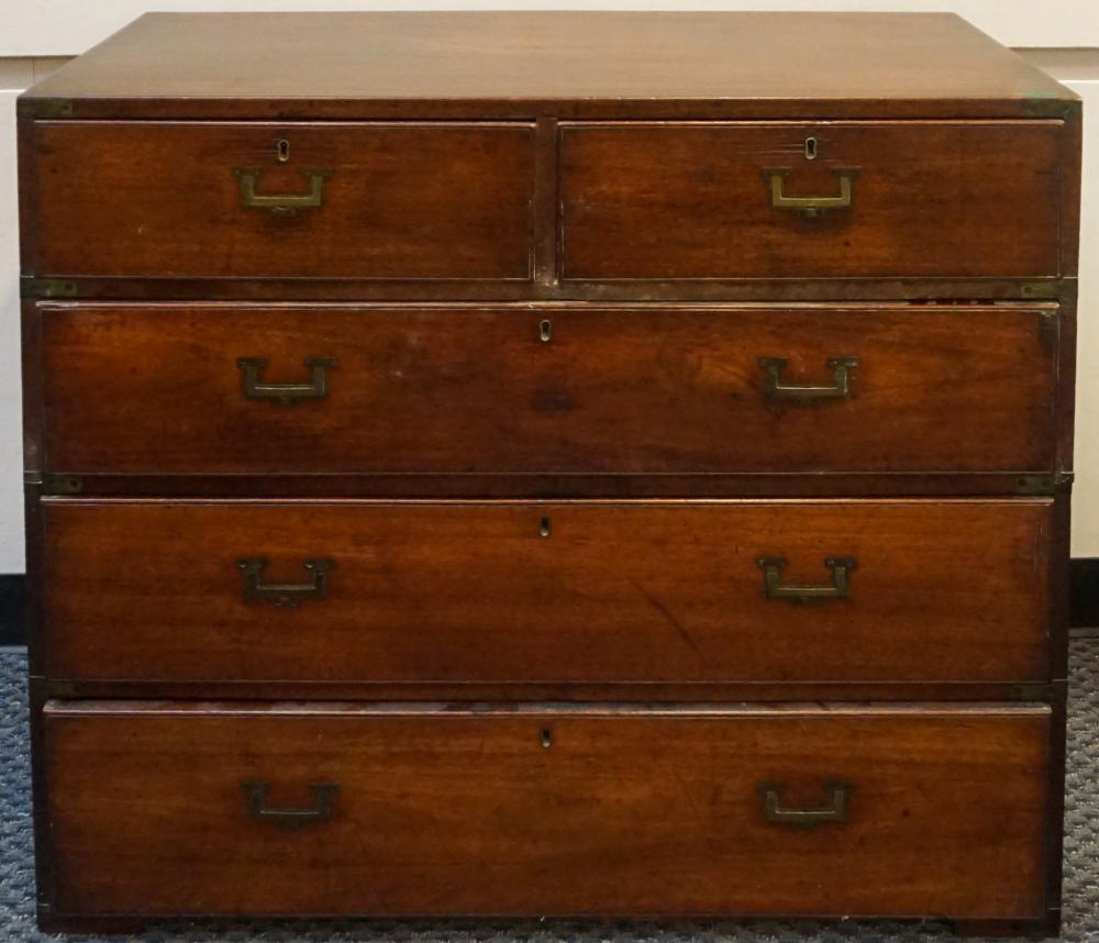 Appraisal: Campaign Style Brass Mounted Fruitwood Chest on Chest x x