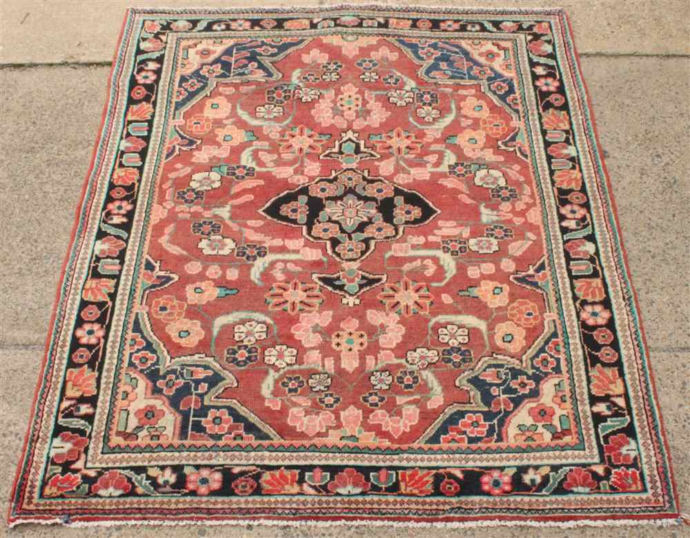 Appraisal: TWO ANTIQUE TRIBAL RUGS the first in taupe blue navy