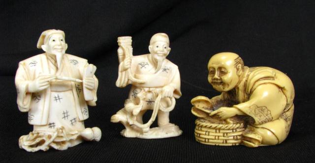 Appraisal: Group of Three Japanese Carved Netsuke all signed on base