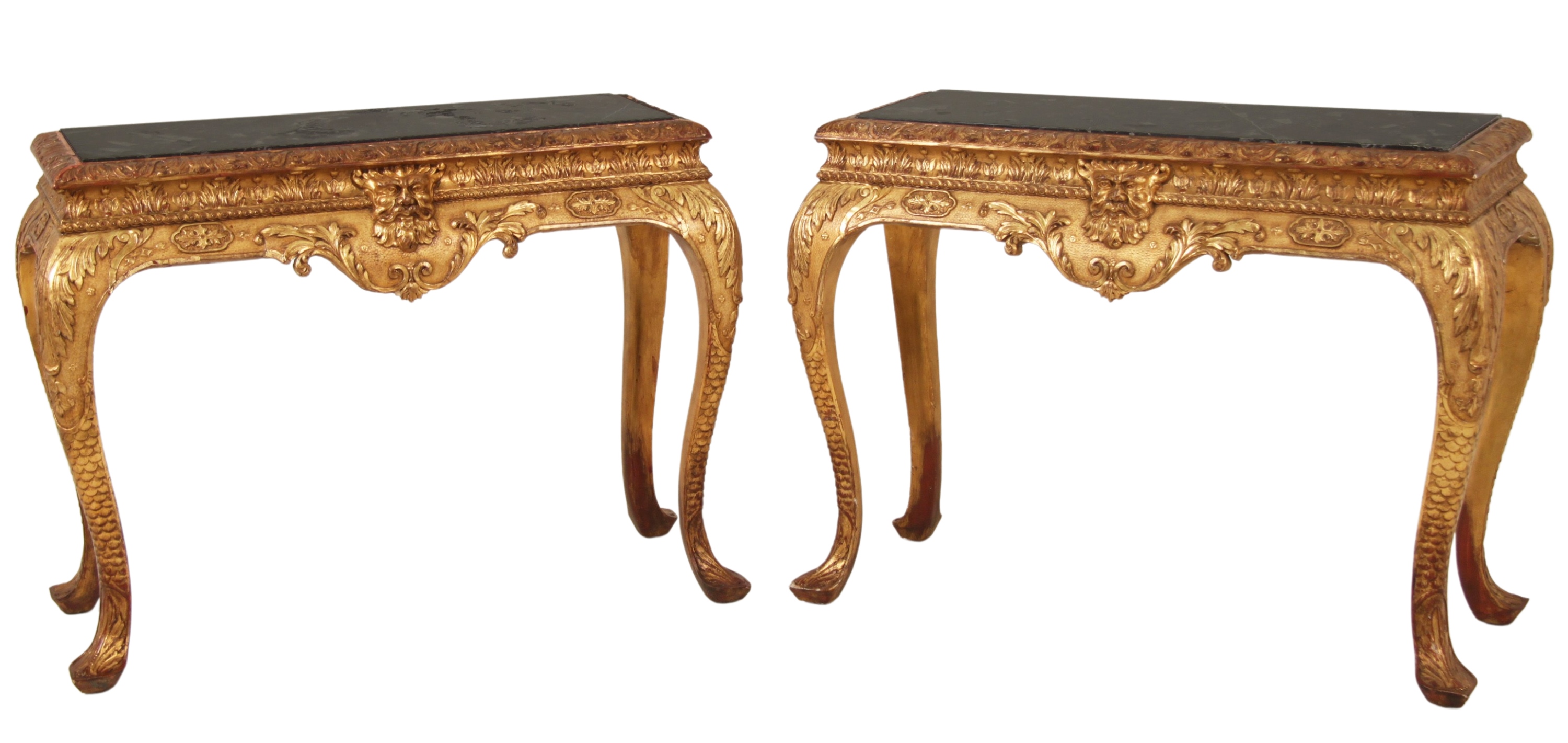 Appraisal: PR OF ENGLISH GILT WOOD M TOP CONSOLES Pair of