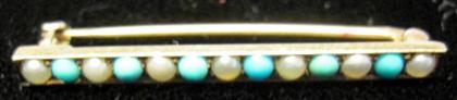 Appraisal: Yellow gold turquoise and seed pearl bar pin th century