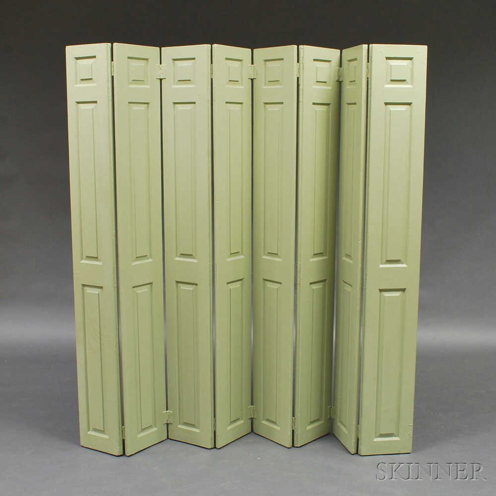 Appraisal: Green-painted Paneled Shutter Screen ht approx wd in Estimate -