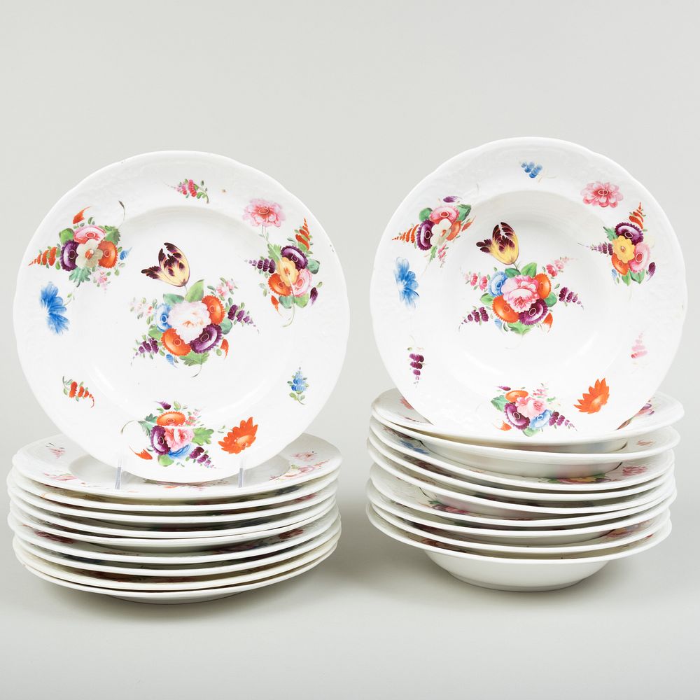 Appraisal: Continental Porcelain Flower Decorated Part Service Comprising Ten dinner plates