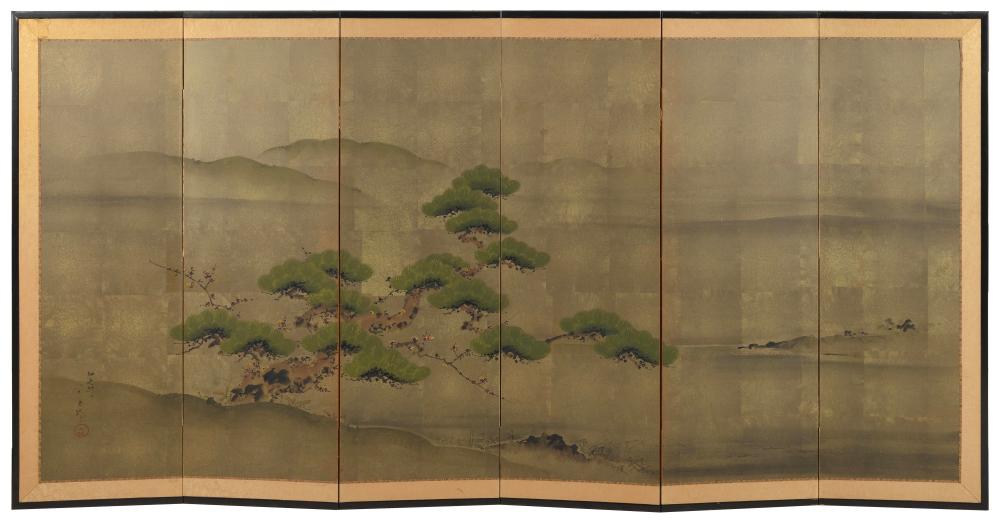 Appraisal: JAPANESE SIX-PANEL SCREEN EARLY TH CENTURY HEIGHT LENGTH JAPANESE SIX-PANEL