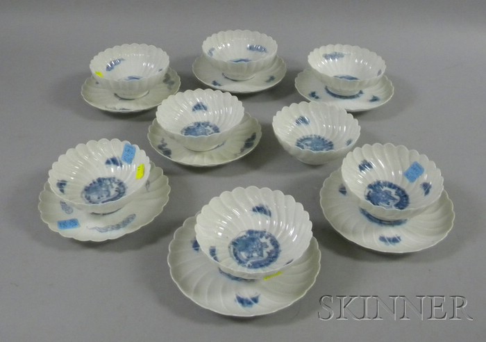 Appraisal: Asian Blue and White Decorated Porcelain Tableware eight scalloped-edge bowls