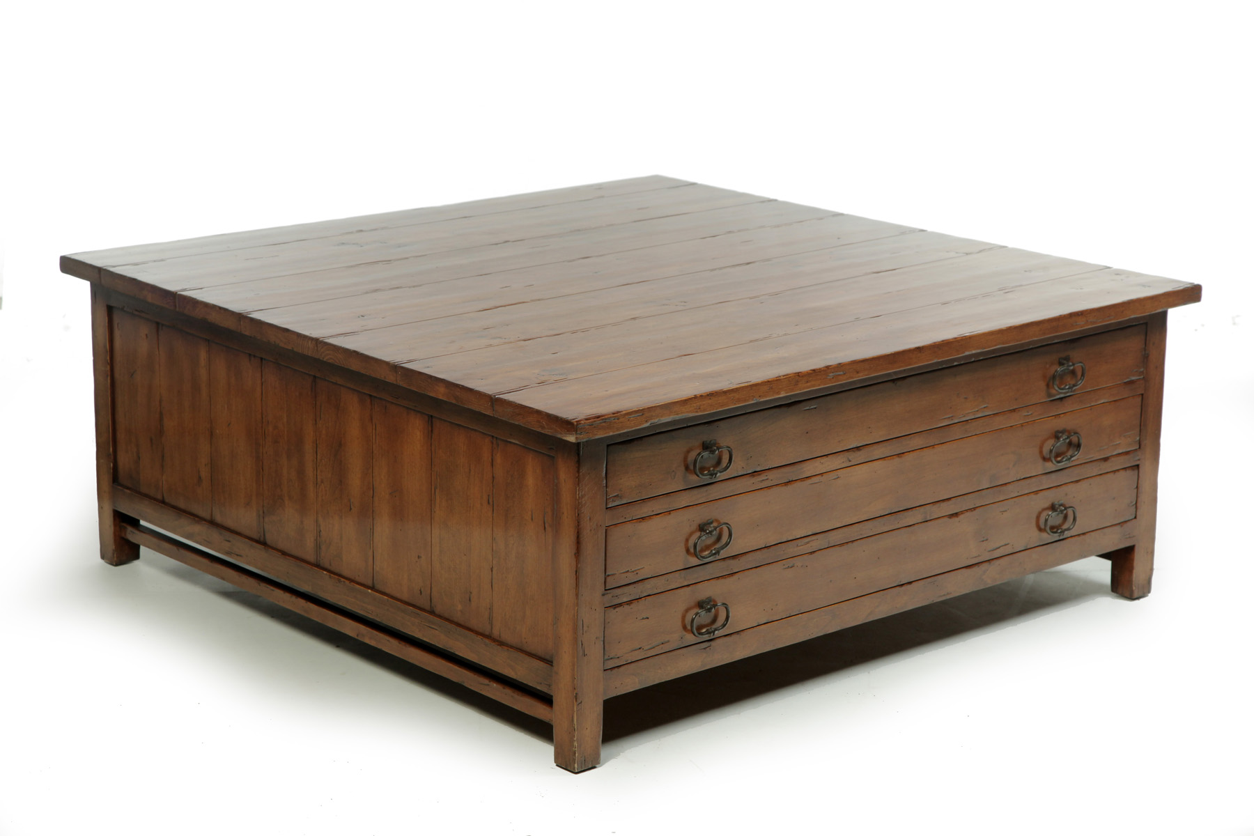 Appraisal: LOW SQUARE COFFEE TABLE WITH SIX DRAWERS American nd half-