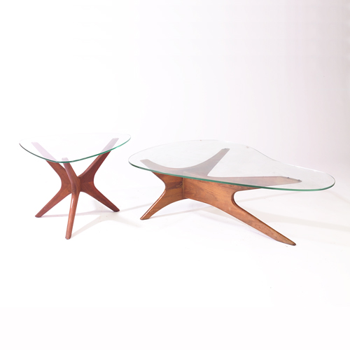 Appraisal: Style of Kagan glass-top coffee and side tables with walnut