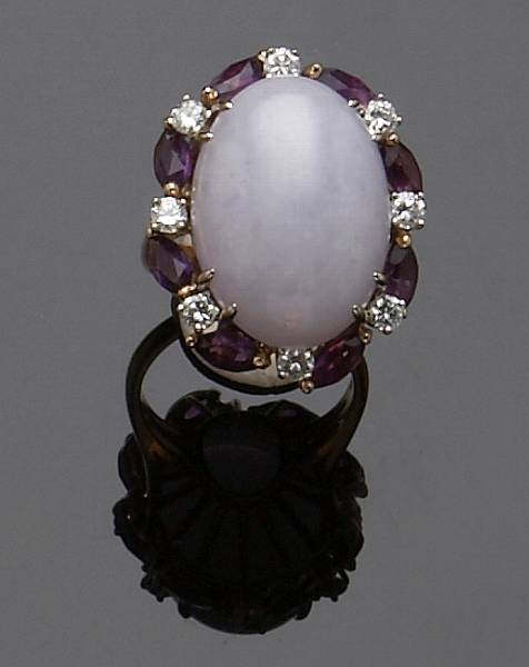 Appraisal: A lavender jade amethyst diamond and k yellow gold ring