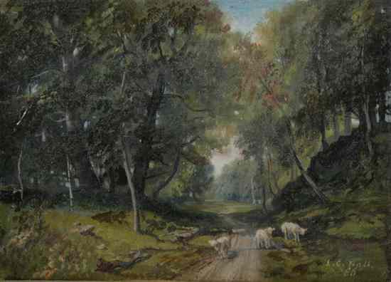 Appraisal: L CLARENCE BALL American - INDIANA LANDSCAPE WITH SHEEP signed