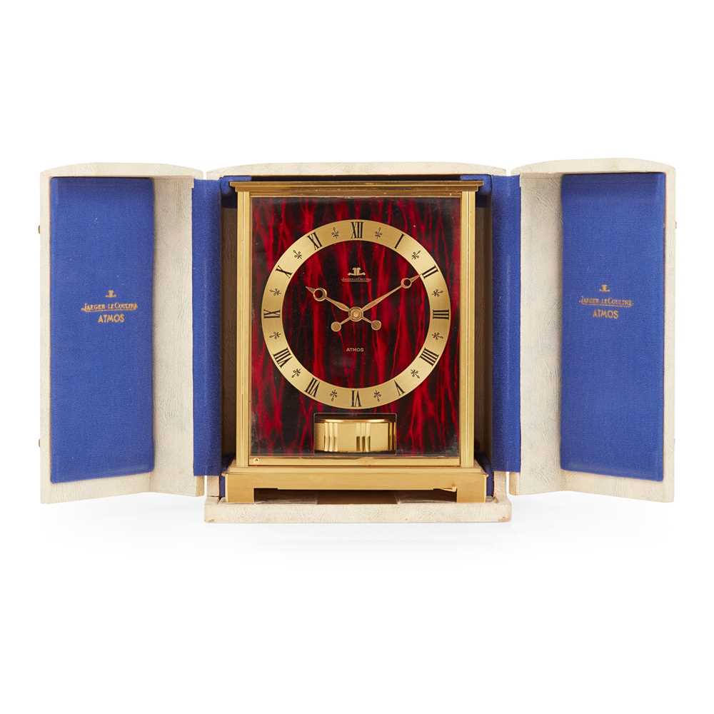 Appraisal: JAEGER LE COULTRE RED 'EMBASSY' ATMOS CLOCK CIRCA brass case