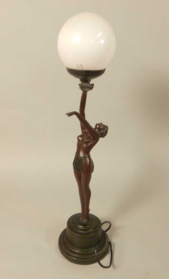 Appraisal: A resin Art Deco style bronzed figural lamp base in