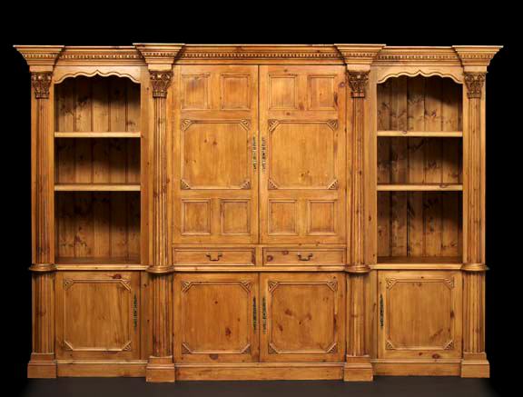 Appraisal: George III-Style Pine Breakfront Bookcase the heavily molded egg-and-dart cornice