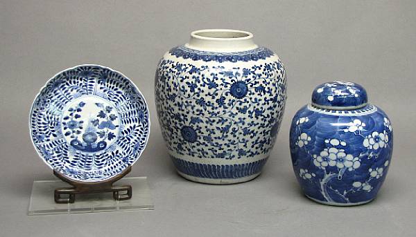 Appraisal: Three blue and white porcelain containers th and th Century