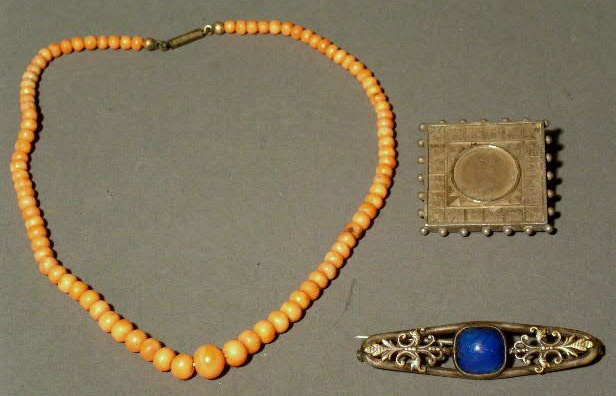 Appraisal: Group of jewelry- coral bead necklace l lapis and silver