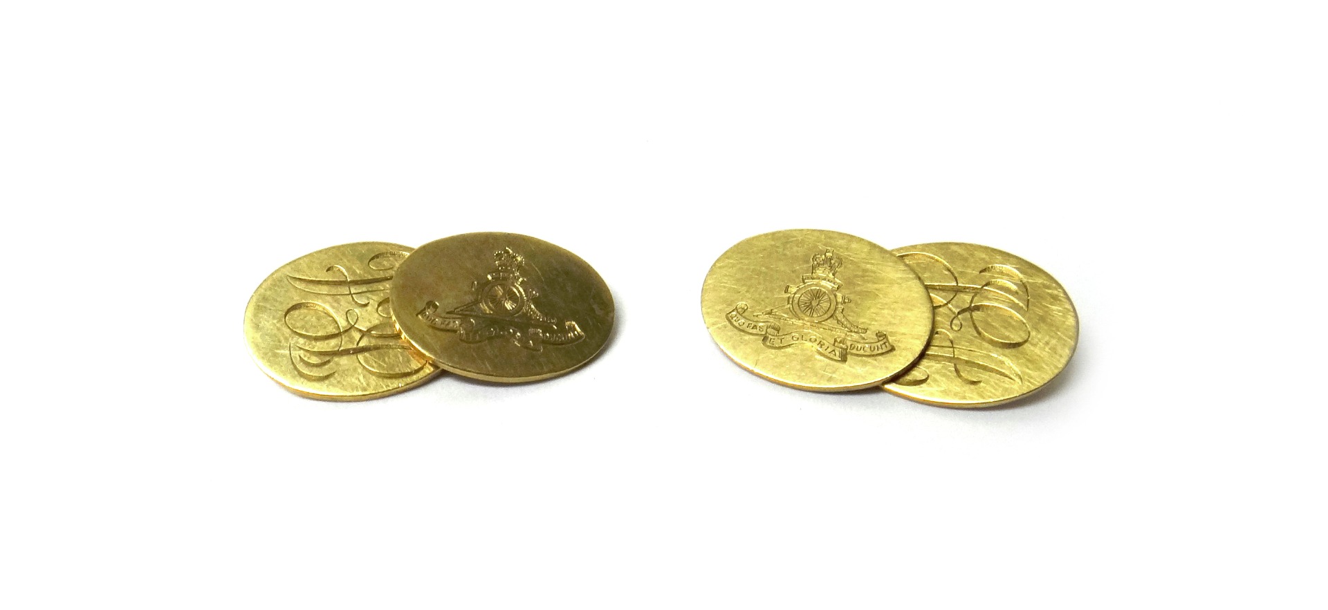 Appraisal: A pair of ct gold oval cufflinks each engraved to